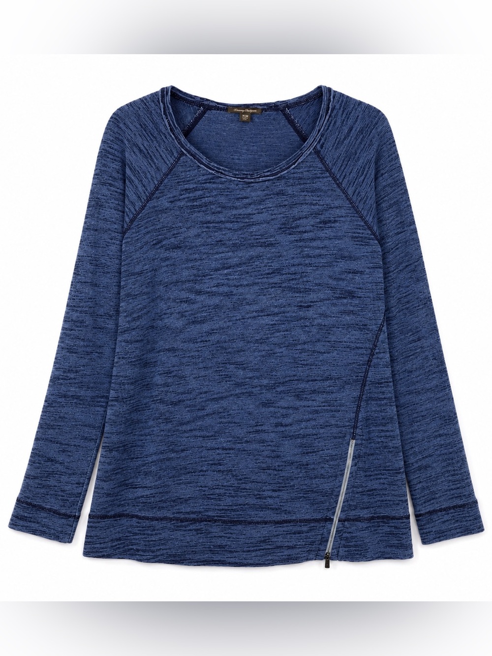 Tommy Bahama Blue Marled Cotton Zip Tunic Pullover Top M
